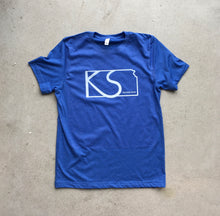 Load image into Gallery viewer, KS Love (Kansas Love) Blue &amp; White T-Shirt
