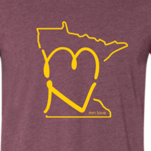 Load image into Gallery viewer, MN Love (Minnesota Love) Maroon &amp; Gold T-Shirt
