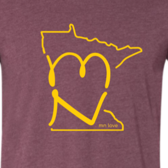 MN Love (Minnesota Love) Maroon & Gold T-Shirt